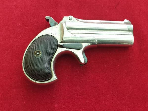 A fine Remington .41 rimfire double barrell nickel plated Derringer for sale, C 1885. Ref 1911